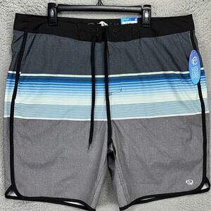 Wave Zone Swim Trunks Mens 42 Board Shorts Gray Striped Lined Pockets NEW